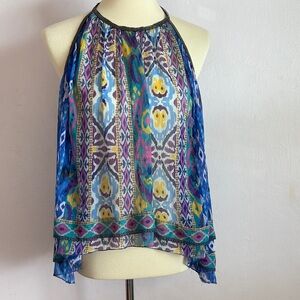 Zara Blue Green Asymmetrical Sleeveless Blouse